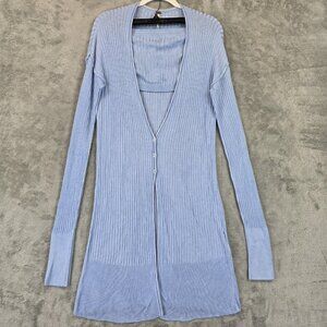 Free People Cardigan Sweater Womens Medium Blue Ribbed Longline 2 Piece Set